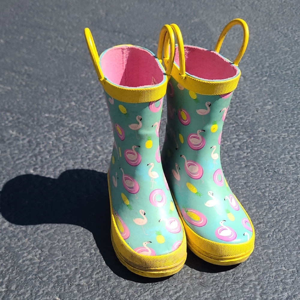 5/25 Closet Kids Fun Flamingo Rain Boots - Yellow and Pink